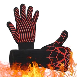 Premium Heat - Resistant Silicone BBQ and Oven Gloves - Enhanced Grip and Insulation (1 Pair Black Red)