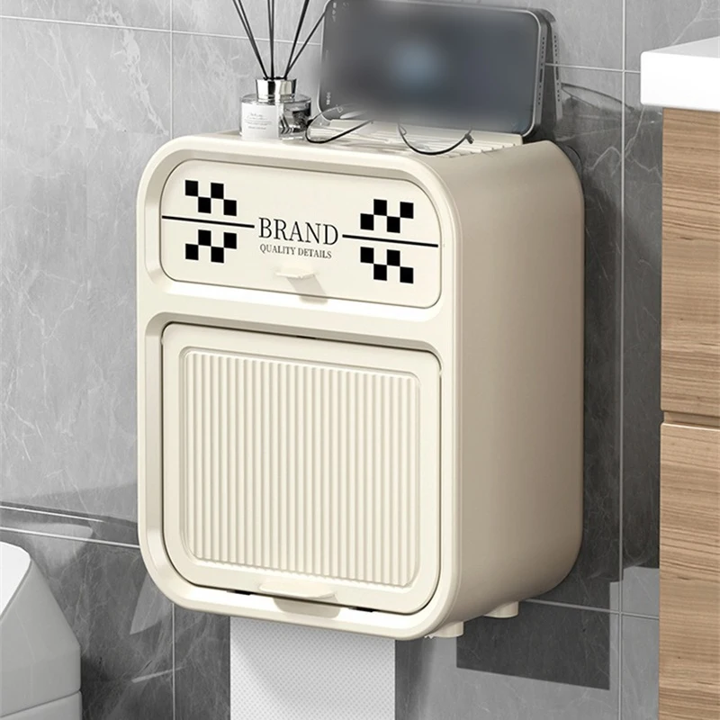 Wall Mounted Tissue Box Durable Material Double Layer Storage Drawer Storage Save Space Nail-free Installation Removable Durable 5
