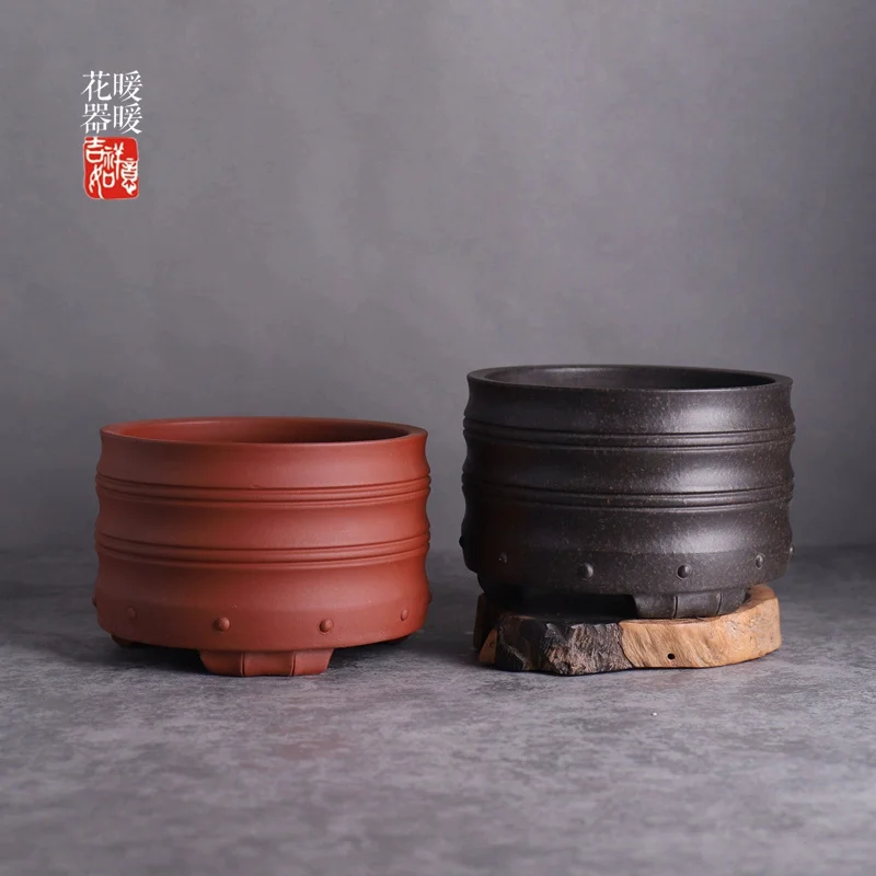 

Керамический круглый горшок бонсай из фиолетового песка, традиционная китайская форма, украшение для сада, дома и стола