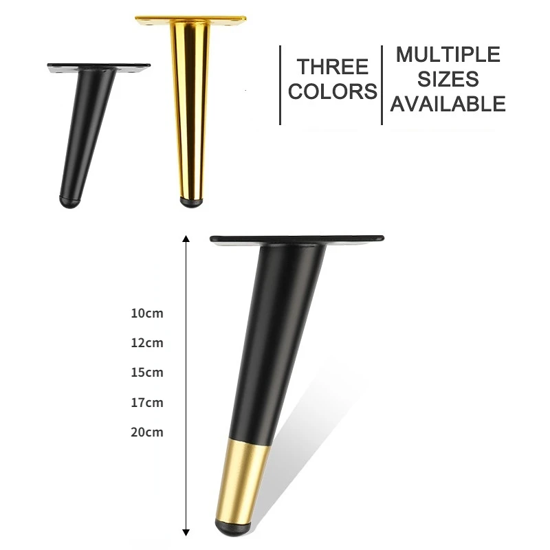 

4pcs Gold Furniture Legs Black Oblique Tapered Metal Sofa Bed Feet Cabinet Leg 10-30cm Cupboard Table Furniture Hardware