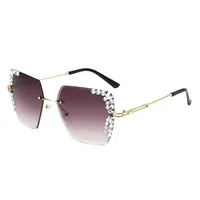 1 paire de lunettes à verres dégradés carrés sans cadre pour femmes à la mode avec décoration en cristal et matériau métallique 6