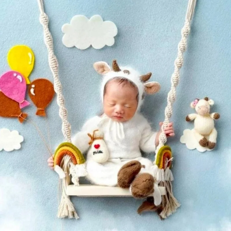 Baby Photography Props Newborn Swing Chair Wooden Furniture Infants Photo Shooting Prop Accessories Baby Photo Props Swings