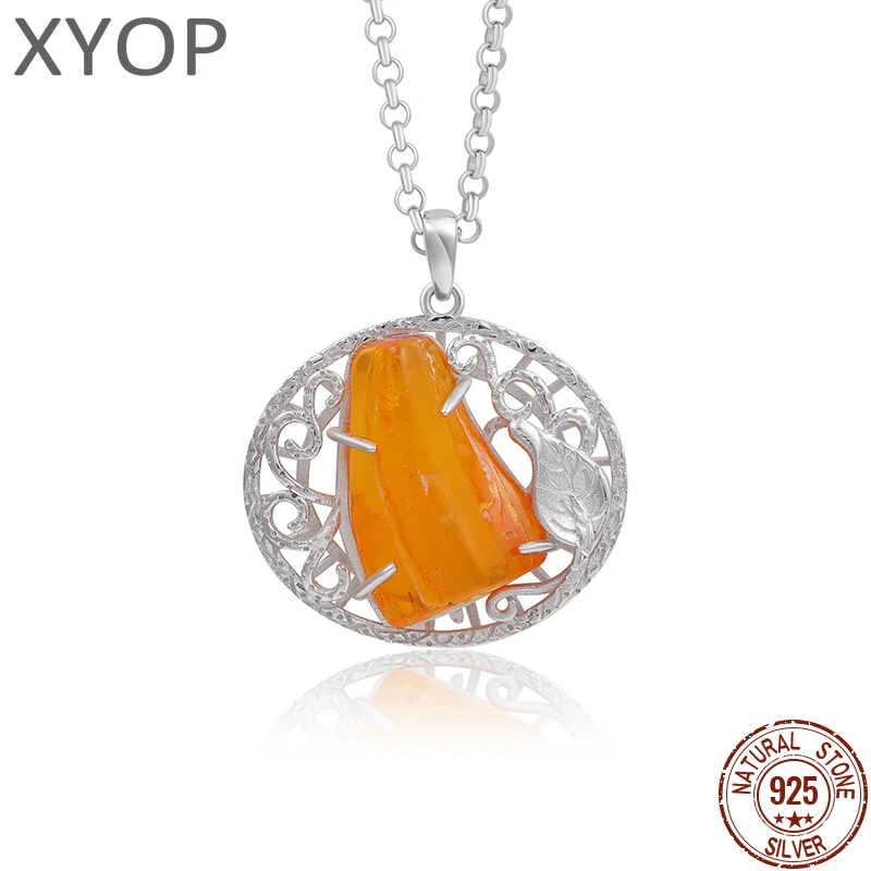 

XYOP Natural Insect Amber Pendant Irregular Shape Ambers Original Stone Charms 925 Sterling Silver Pendant Necklace Amulet Gift