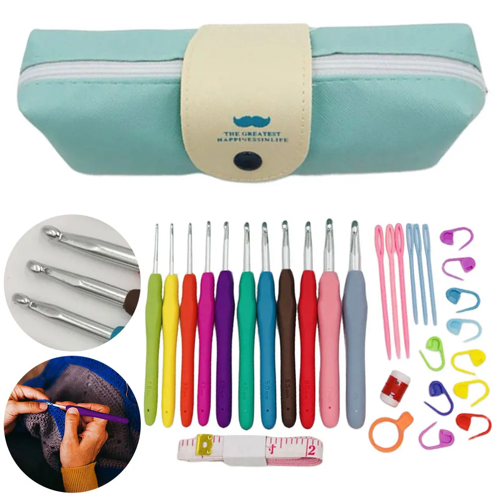 14-Piece Ergonomic Crochet Hooks Set With Stitch Markers & Yarn Needles (2.0mm-10.0mm)