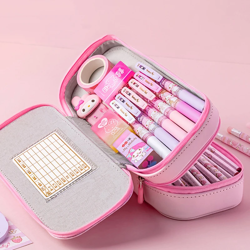 Sanrio PU Pencil Case HelloKitty Cinnamoroll Melody School Pencils Bag Pouch Pen Case Supplies Stationery pencil cases stationery box pen storage bag