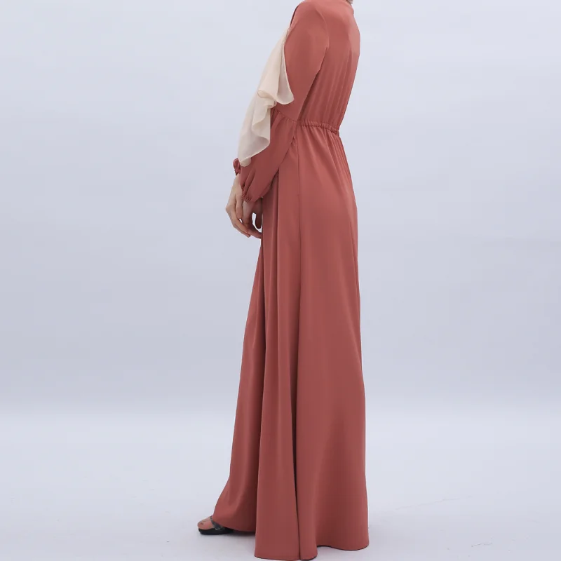 Muslim Abayat Dress for Women, Monochromatic, Lantern Sleeves, Elastic Cuff, Elegant Robe, Slim and Elegant, Europe and America