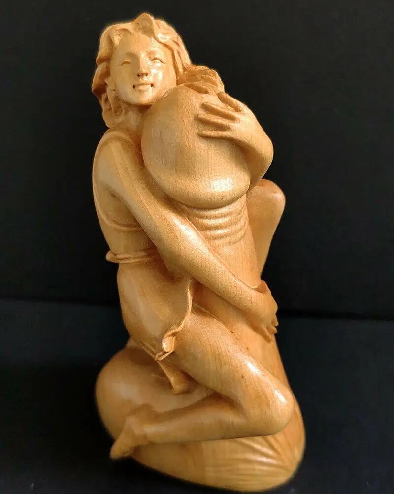 

XS340 - 8X4X3 CM Boxwood Body Art Beauty Statue Beautiful Figure Lady and Ding Ding EROT Sculpture Desktop Home Décor
