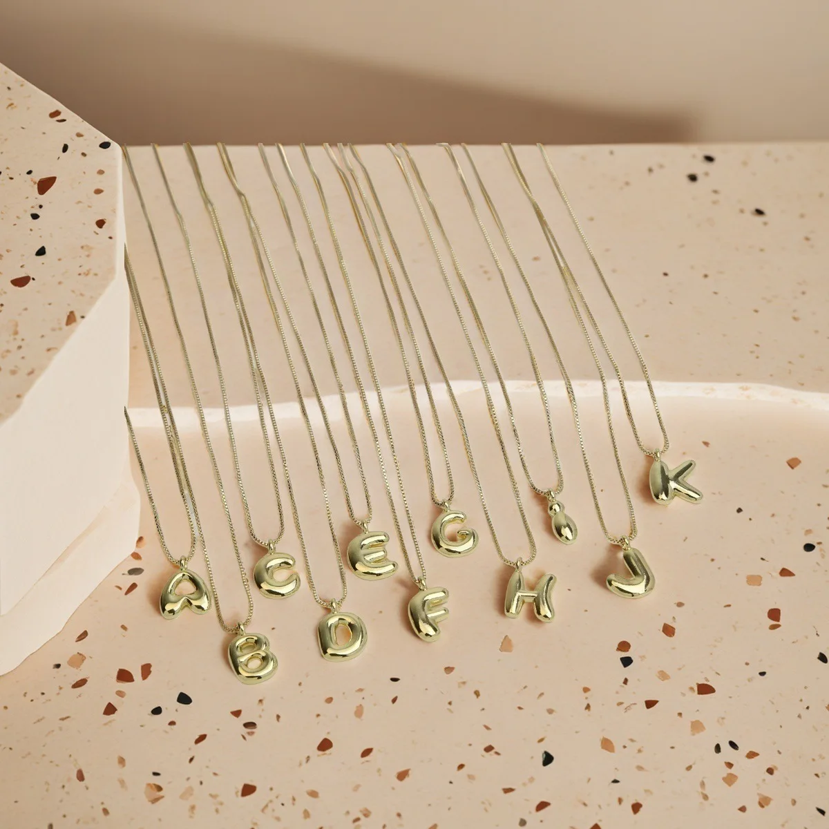 Stainless Steel Chubby Alphabet Initial Small Pendant Necklace for Women Gold Plated Polished Bubble Balloon Letter A-Z Choker