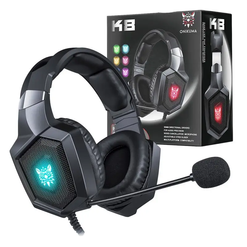 

Наушники RGB с шумоподавлением, проводная гарнитура RGB, черные наушники для сотового телефона, наушники для компьютера, планшета, наушники