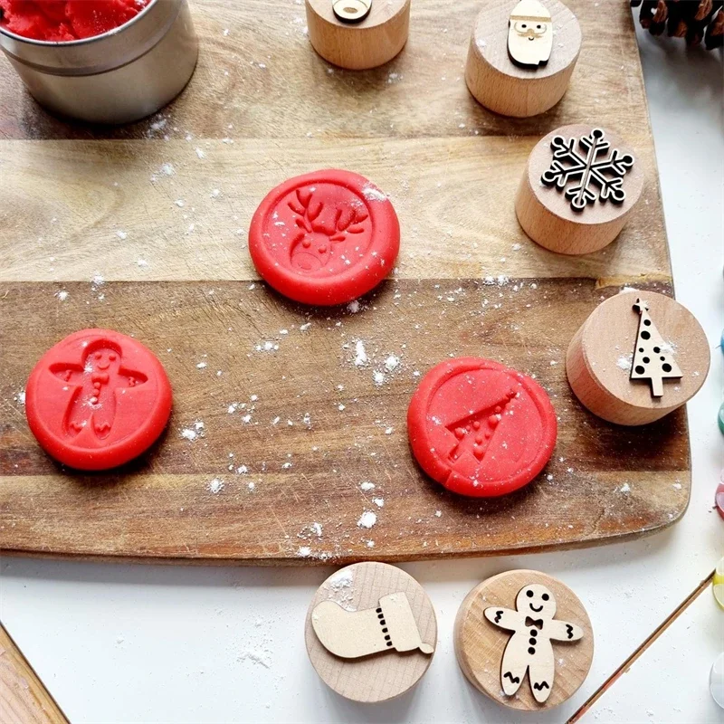 Montessori Wooden Play Dough Stampers Tools Weather Insect Nature Stamps Kids  Playdough Fun Activity Sensory Toys for Children