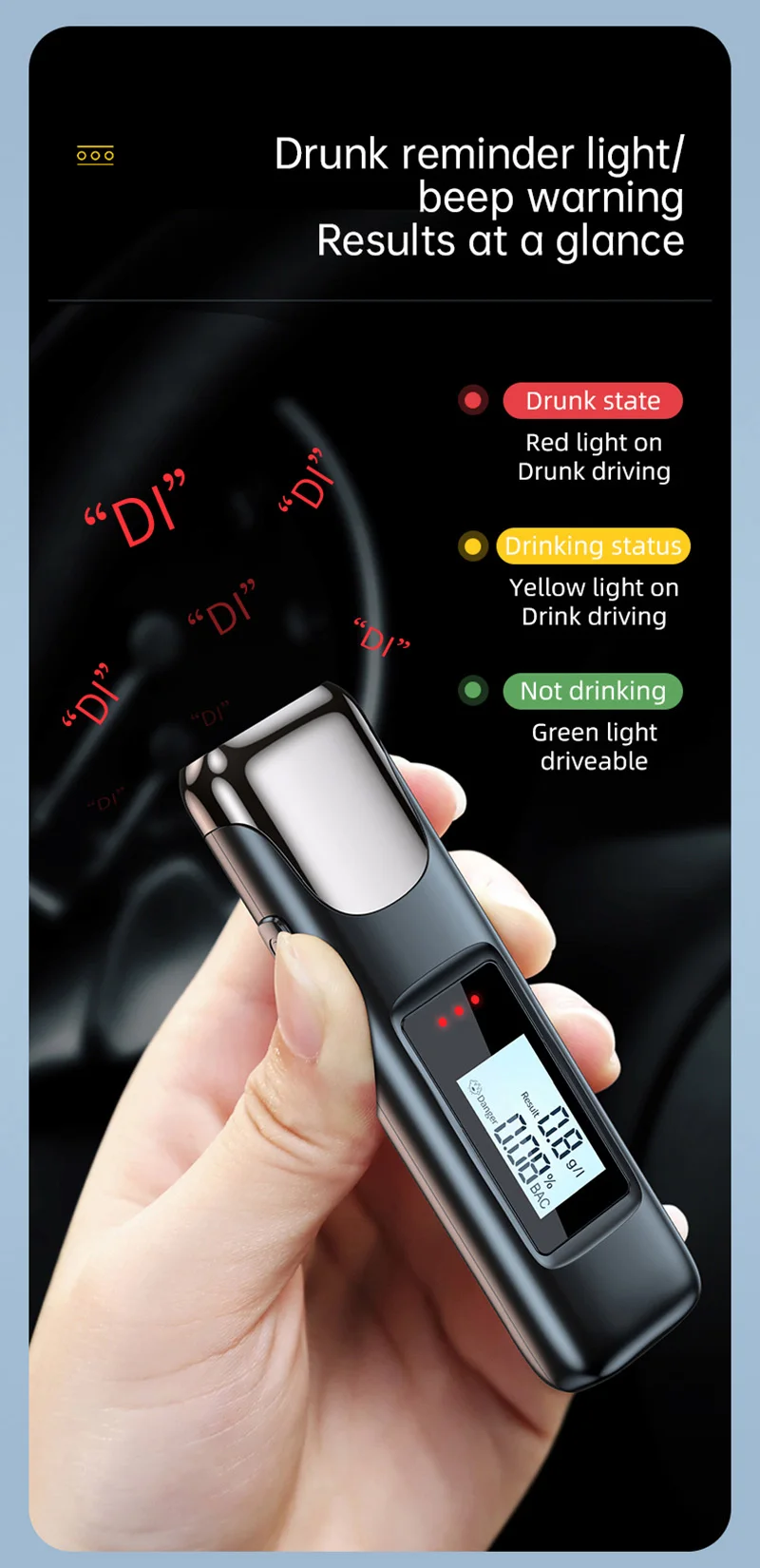 Xiaomi C10 High Precision Alcohol Tester Breathalyzer For Drunk Driving Detectio