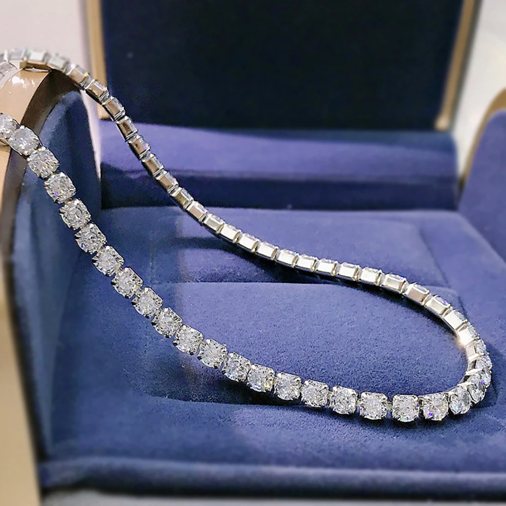 Luxury 100 925 Sterling Silver 4mm Full High Carbon Diamond 5A Zircon Tennis Chain Bracelet 16