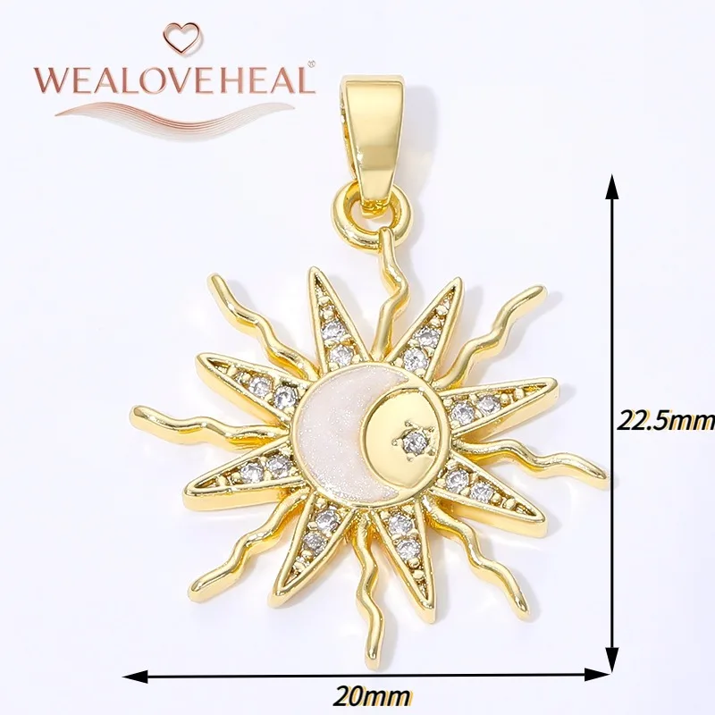 anhänger schmuckherstellung,18K Vergoldete Messing-Sonnenanhänger, Ovale Sonnenstrahlen-Charms mit Hängenden Geometrischen Anhängern, Hochwertige Schmuckkomponenten für Bastelarbeiten – Detail 34