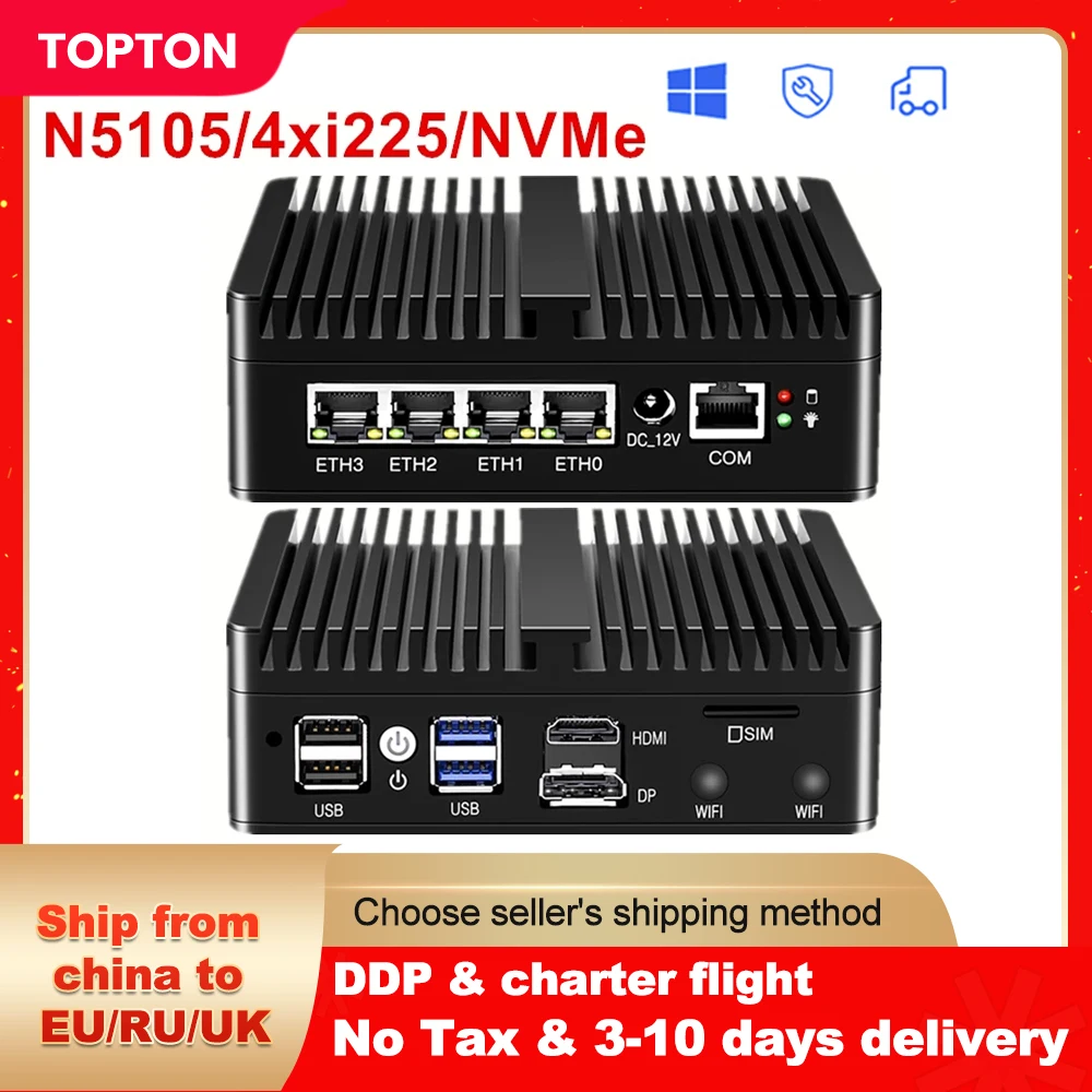 Industrial Fanless Mini Pc Pfsense Firewall N5105 Roteador 4x Intel