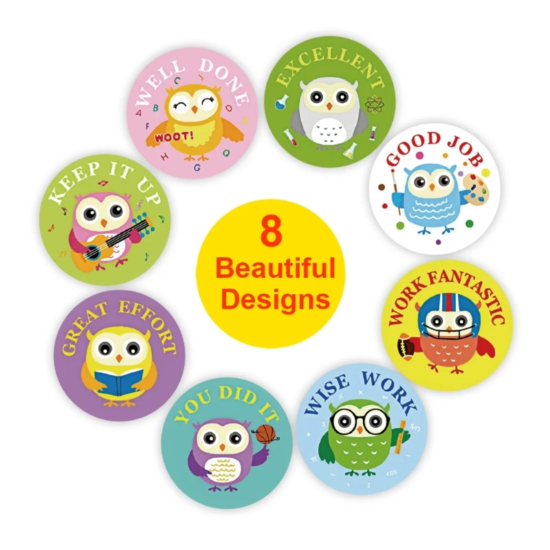 500Pcs/Roll Cartoon Animal Owl School Teacher Motivate Students Reward Stickers