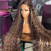 Perruque Lace Wig brésilienne bouclée ondulée, cheveux humains ombré HD, 13x6, à reflets, 13x4, pour femmes 4