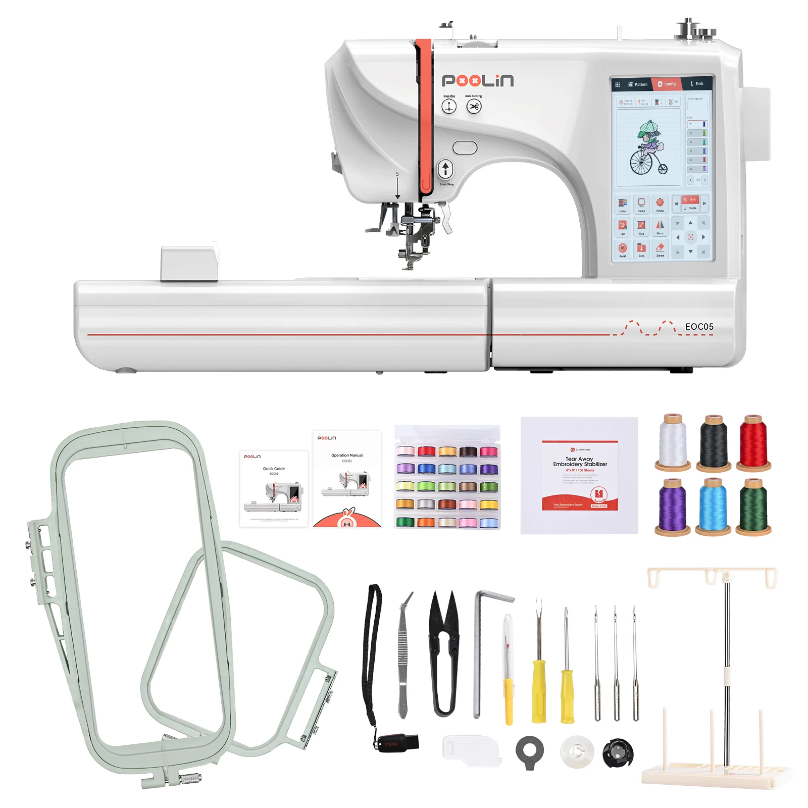POOLIN EOC05 Computerized Embroidery Machine with Threads & Stabilizer 1