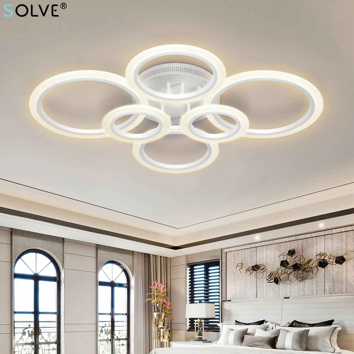 SOLVE Modern LED Ceiling Light 4/6/9 Rings 48/72/120W Stepless Dimming Remote Control Ceil Lamp for Living Room Bedroom Kitchen ceiling lights for living room