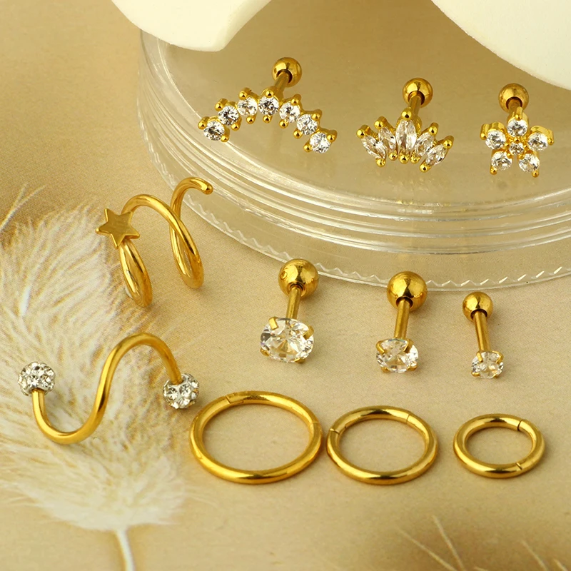 11pcs Stainless Steel Cartilage Earring Set 16G Ear Tragus Piercing Jewelry Helix Earrings Hoop Bulk Stud Ear Rings Pircing