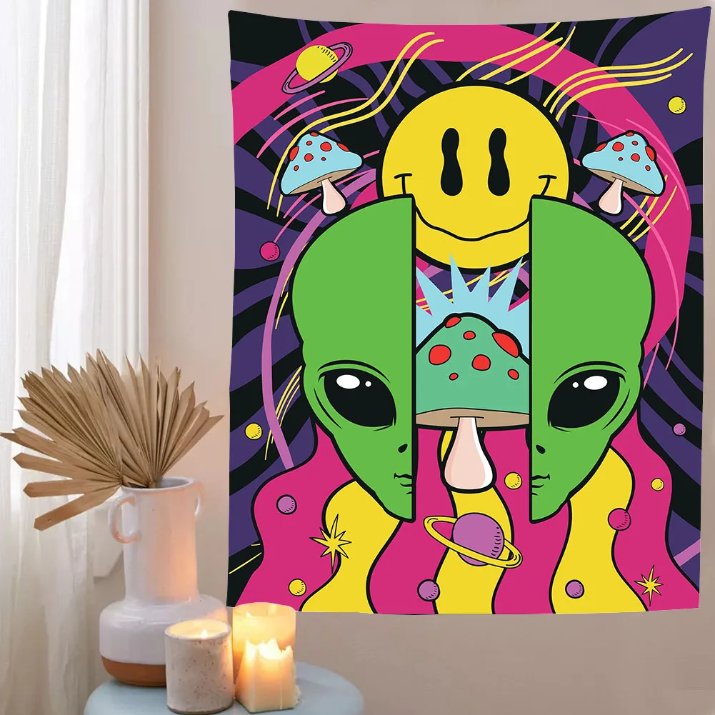 Alien Tapestry Mandala Macrame Hippie Art Wall Hanging Tapestries Living Room Home Cartoon Dorm Decor Psychedelic Wall Tapestry,tapestry decorations