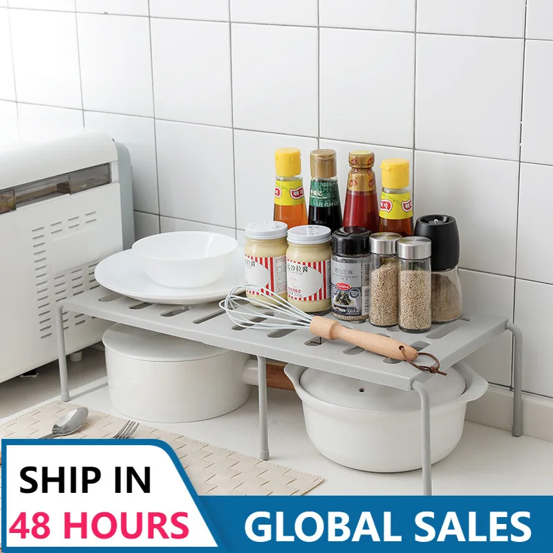 Prateleira de armazenamento de armário, de cozinha, retrátil, organizador empilhável, prateleira para cozinha, banheiro, de plástico, suporte de armário - Organizar e arrumar a sua cozinha