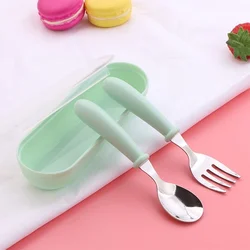 Children's Stainless Steel Cutlery Set - 3-Piece Portable Feeding Utensils in Box (Green)