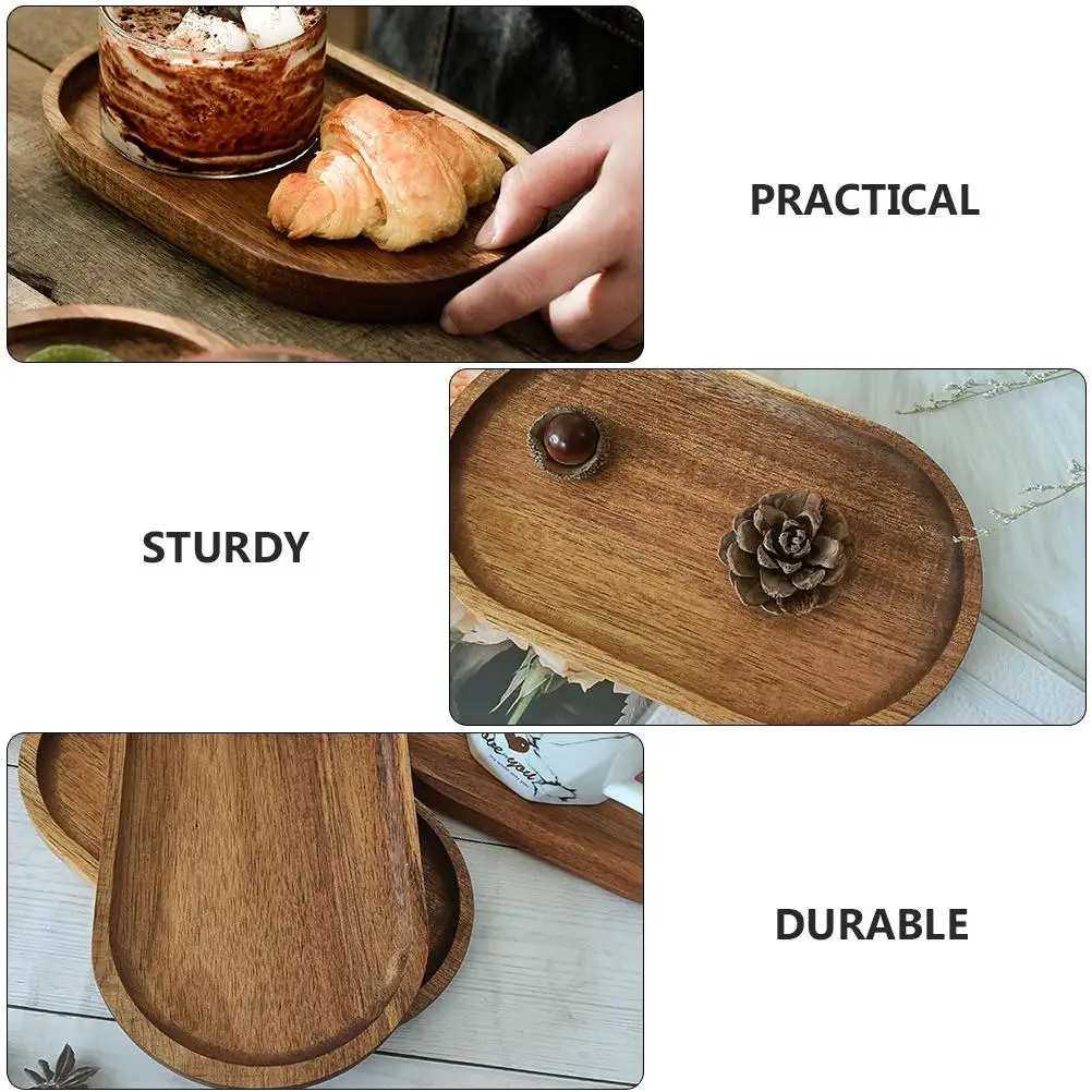 2 Pcs Acacia Solid Wood Tray Decorative Storage Container Food Wooden Pallets Confectionery Plate Dumpling Bread Bowl 4
