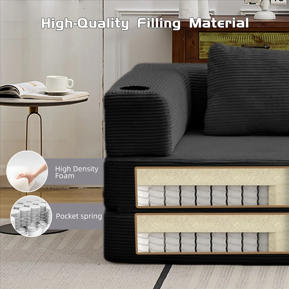 Luxuriöses Cord-Modulsofa Moderne Frei Kombinierbare Wandelbare Eckcouch mit Getränkehaltern Komfortable Tiefe Sitzfläche – Detail 40