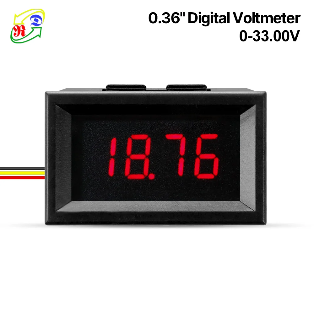 RD 4 Digit 0.36" Digital Voltmeter with shell 0-33.00V Three wires Voltage Panel Meter Display LED Color 4 pieces / lot]