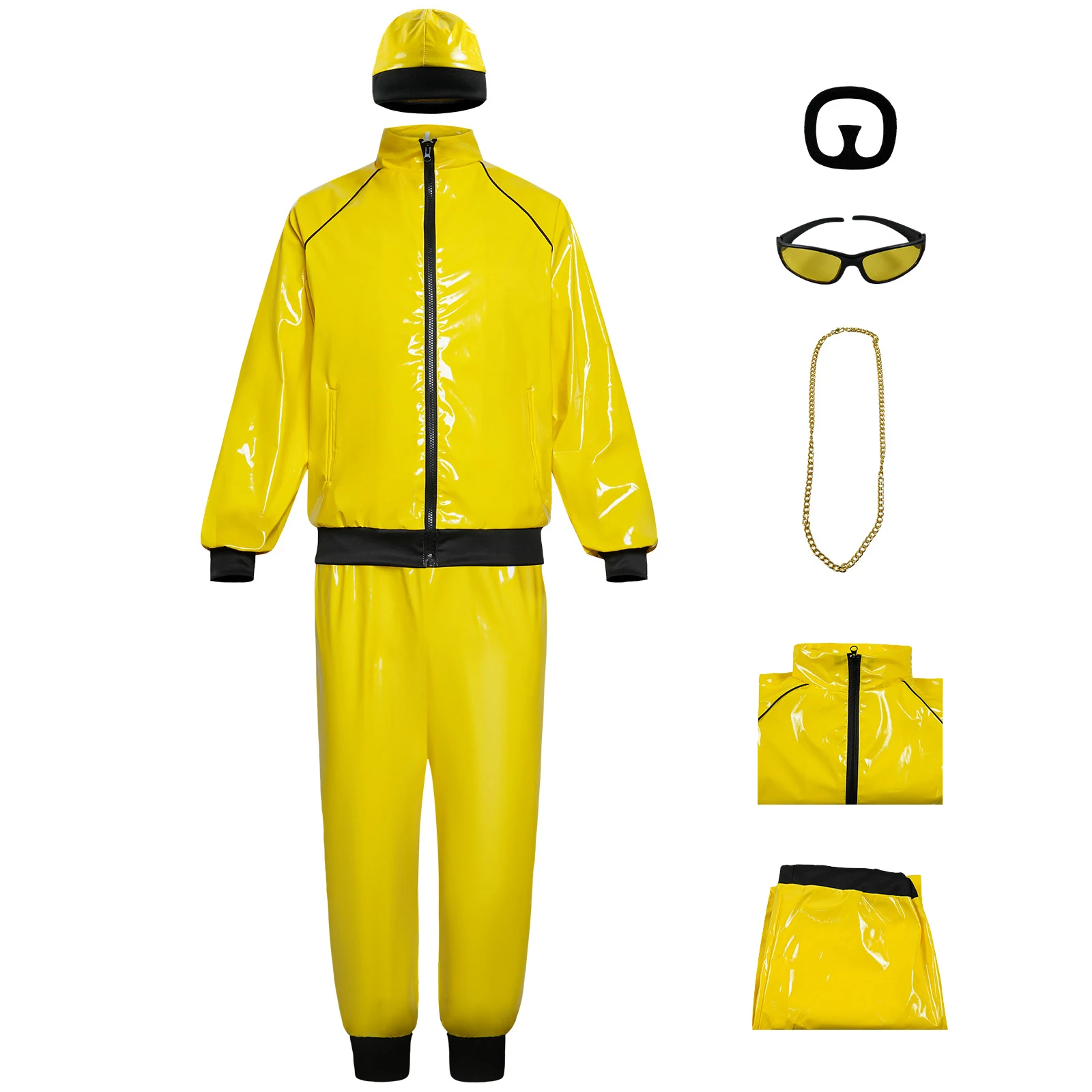 Cosplay Costume Disco Hippie Retro Hip Hop Stage Performance Yellow Jacket Pants Hat Sportswear Halloween Fantasia Party Suit