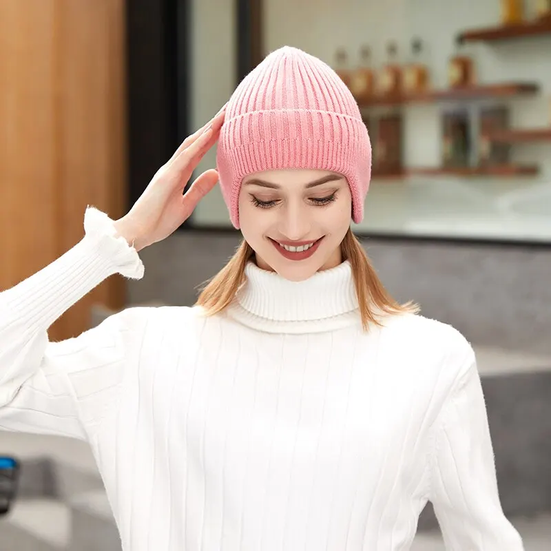 Winter Männer und Frauen Gestrickte Woolen Mode Im Freien Einfarbig Verdickt Warme Ohr Schutz Reiten Kalten Abdeckung Hut_voghion.com