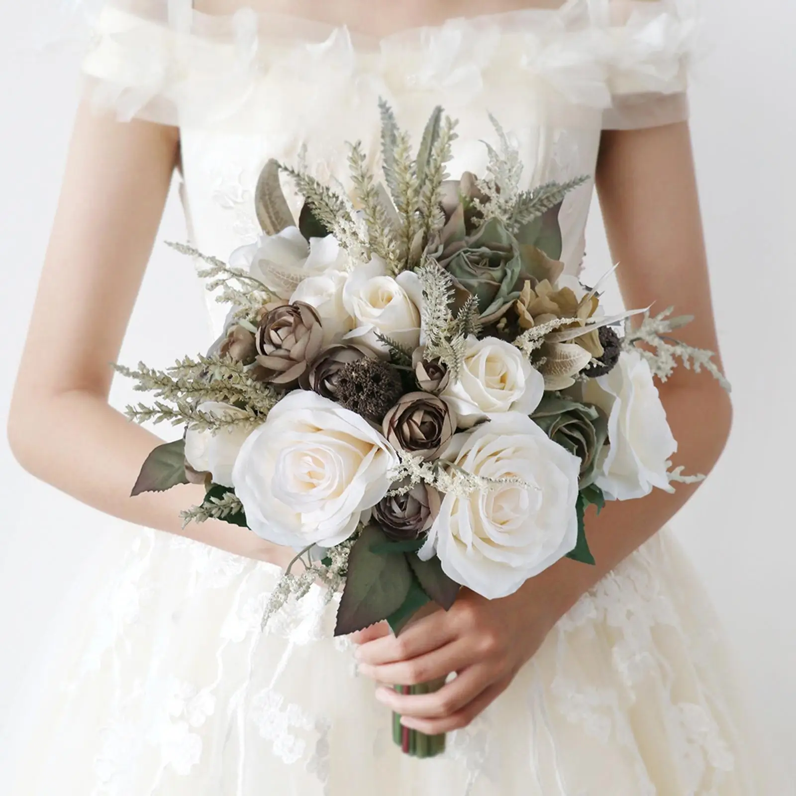 Artificial Silk Flowers Wedding Bride Bouquet Photo Props Bride Hands Holding Bouquet for Home Wedding Christmas Decor Bedroom