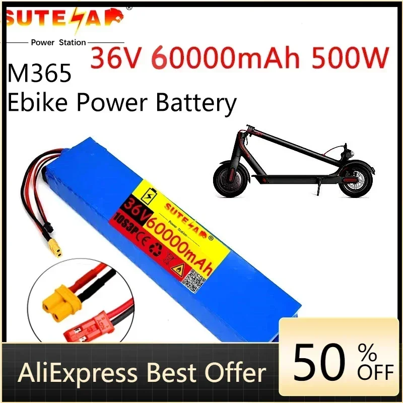 

36V Battery 60Ah 18650 lithium battery pack 10S3P 60000mah 500W Same port 42V Electric Scooter M365 ebike Power Battery with BMS