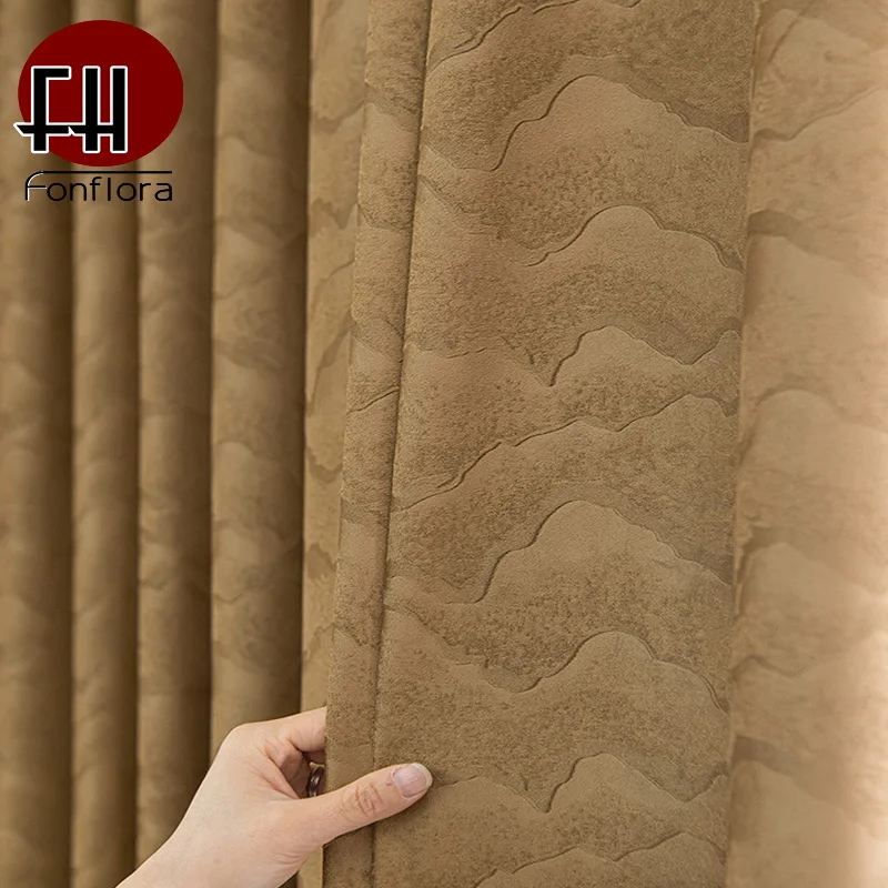 

Modern Luxury Artistic Blackout Curtains for Living Room Smooth Velvet Fabric Bedroom Embossed Texture Drapes Custom Size Panel