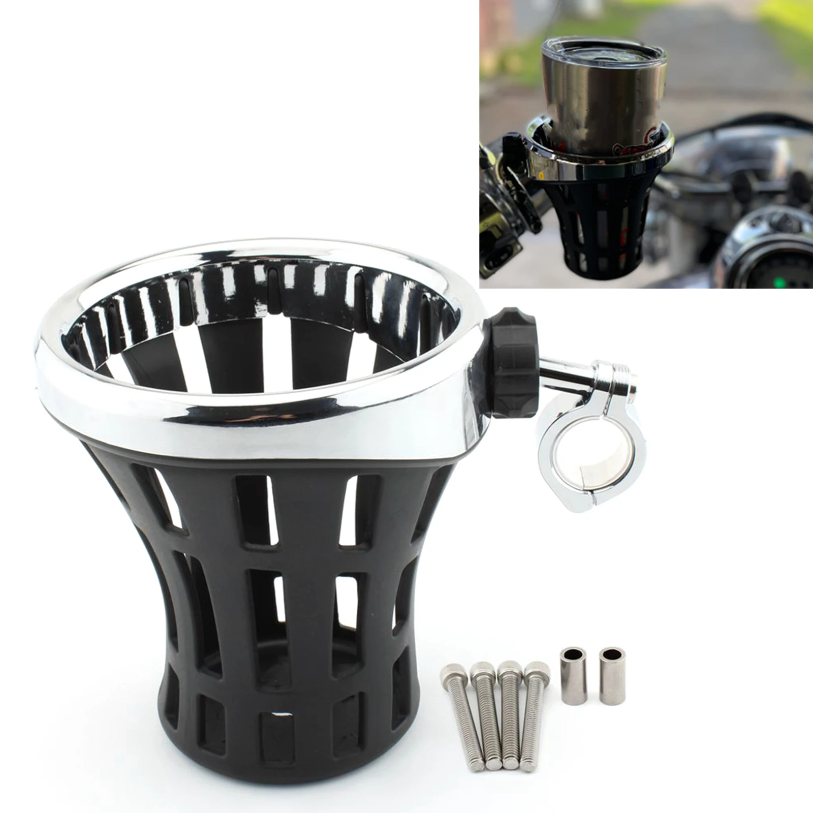 

Fits For 22mm-25mm Modified Fixed Motorcycle Handlebars Drink Water Cup Holder W/ Mesh Basket Mount