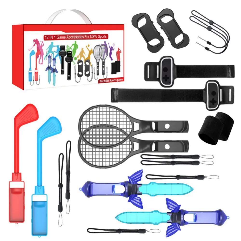 

12 In 1 Switch Game Accessories Golf Clubs Leg Strap Arm Wrist Band For Nintendo Switch For Controller Somatosensory Sports Kit