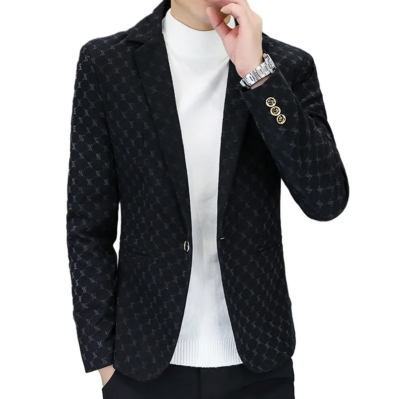 Brand Printed Mens Suit Jacket High Quality Khaki Gray Black Business Casual Man Clothing 2023 Fashion Slim Fit Male Blazer Coat