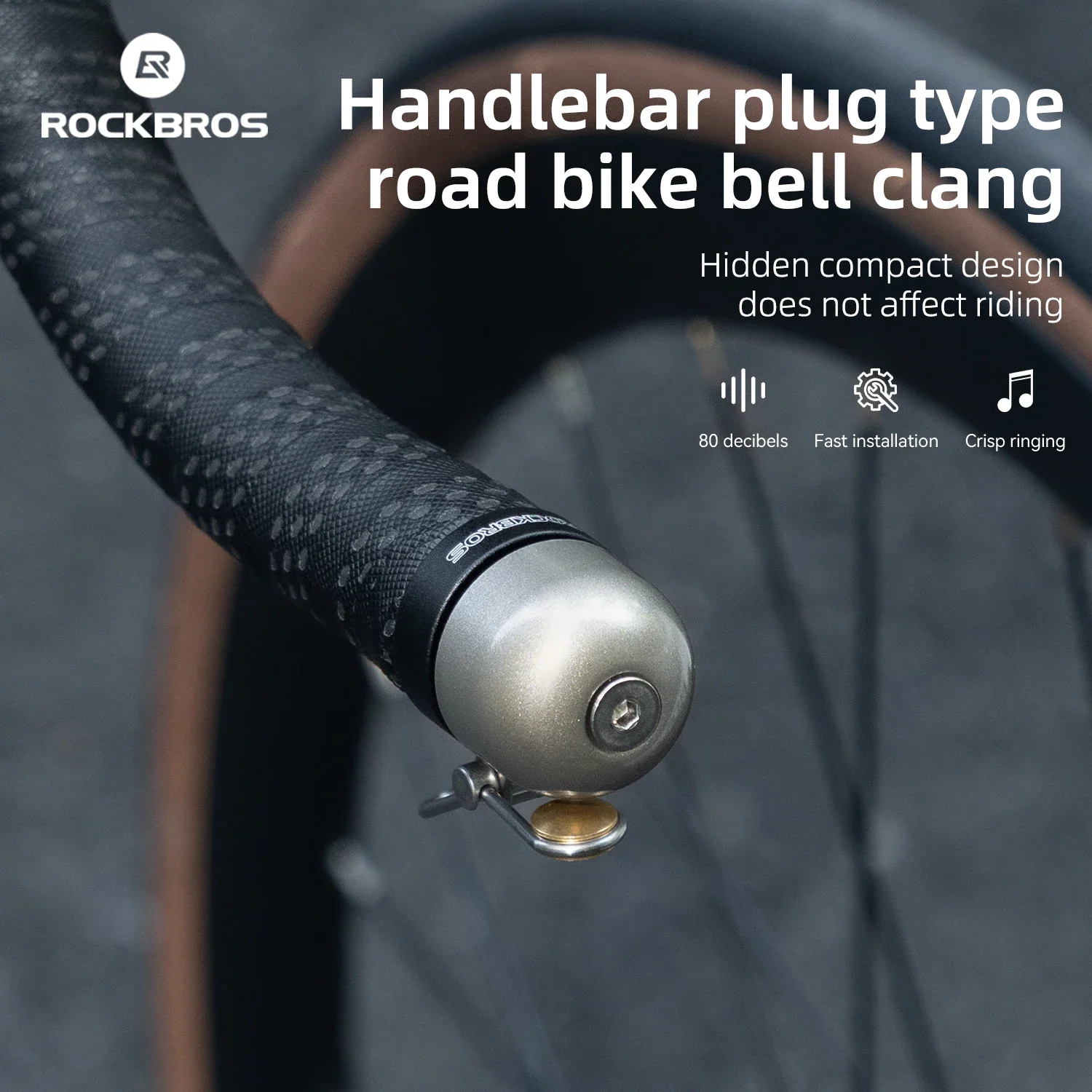 ROCKBROS Bicycle Bell Aluminum Alloy Handlebar Plug Bell 80dB High Decibel Ring Alarm MTB Road Bike Horn Bike Accessories 1pcs