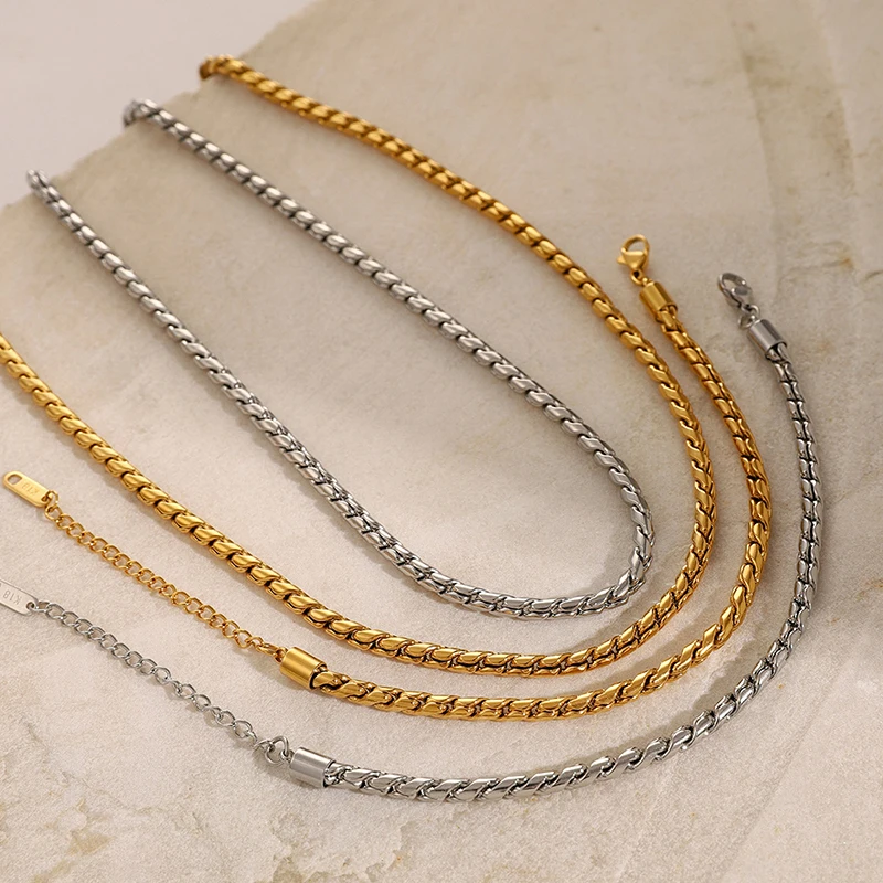 ANENJERY 316L Stainless Steel S-shape 3mm Necklace Bracelet For Women Men Personality Punk Fashion Jewelry Set Gifts Wholesale
