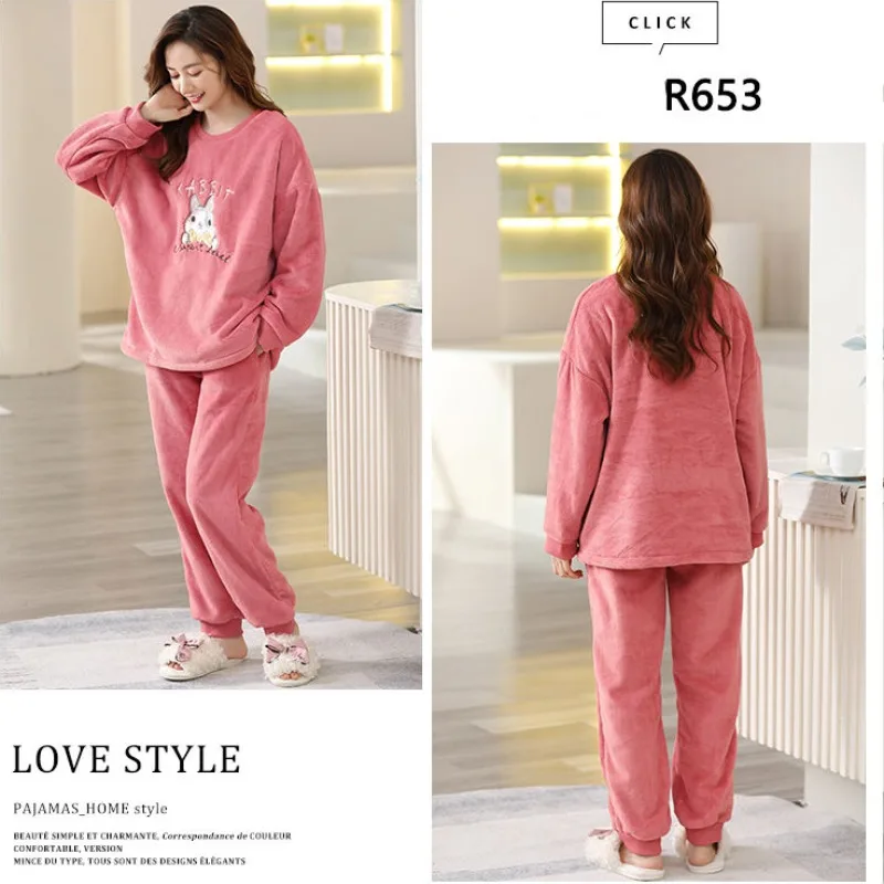 2024 New Shaker Flannel Pajamas Women Winter Long Sleeve Thickened Sleepwear Coral Velvet Loungewear Set Spring Autumn Homewear