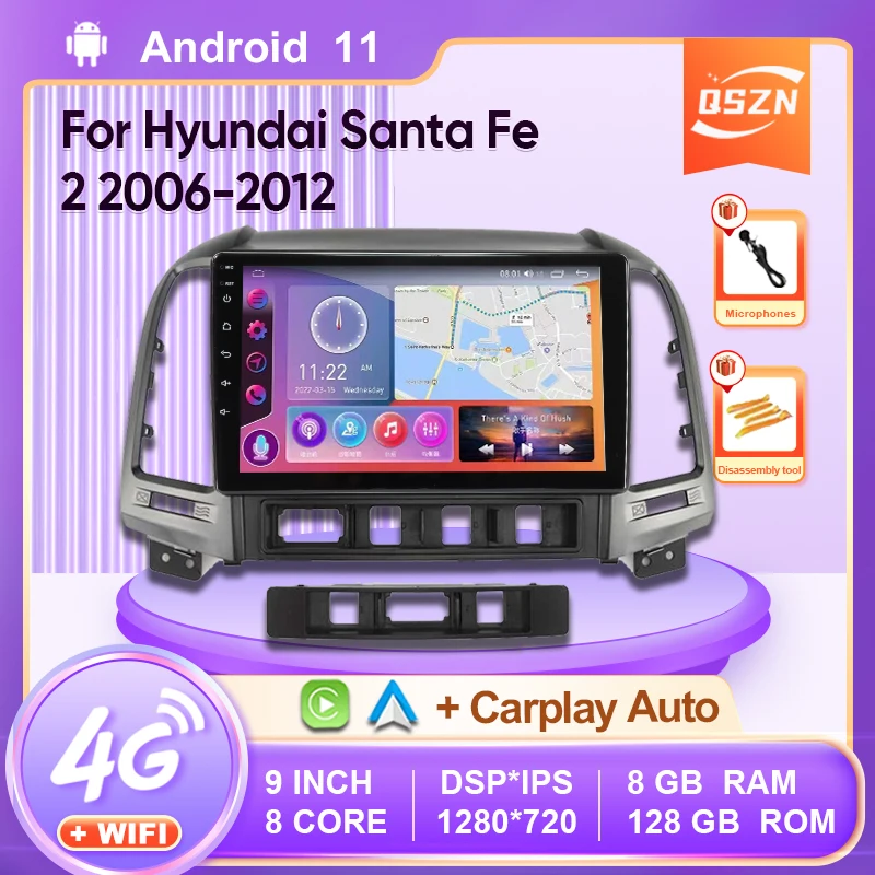 

QSZN for Hyundai Santa Fe 2 2006-2012 2 Din Android Car Stereo Radio Multimedia Video Player 2din Carplay GPS DVD Speakers