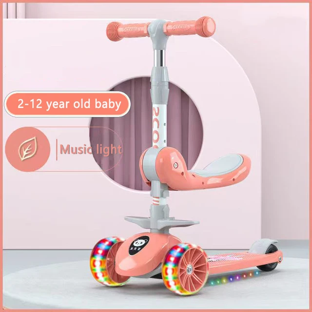 Children's Scooter 3 Wheel Widened Wheel Music Folding Adjustable Height 3-12-year-old One Legged Scooter Kids Sports Toy Gifts 3