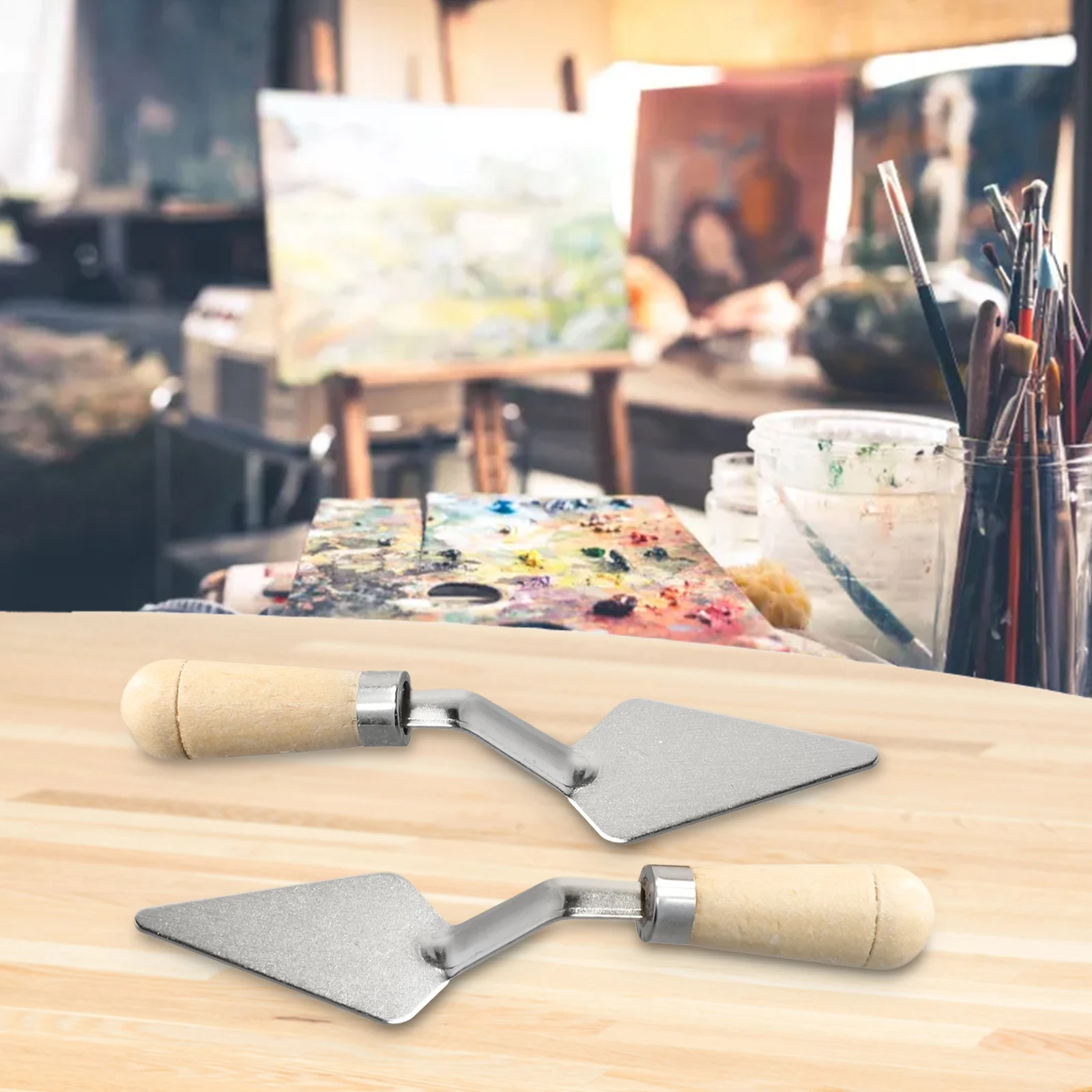 Stainless Steel Oil Painting Knives Artist Crafts Spatula Palette Oil Painting Mixing Scraper Art Tools 2Pcs Set