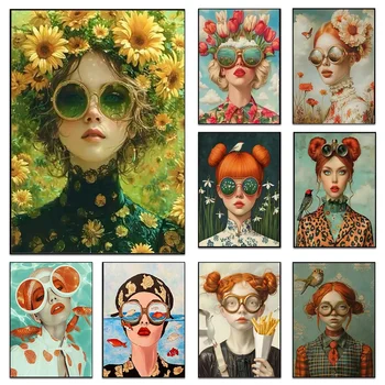 Donna astratta tela pittura surrealismo arte della parete divertente donna ritratto poster stampa per ufficio camera da letto soggiorno decorazioni per la casa