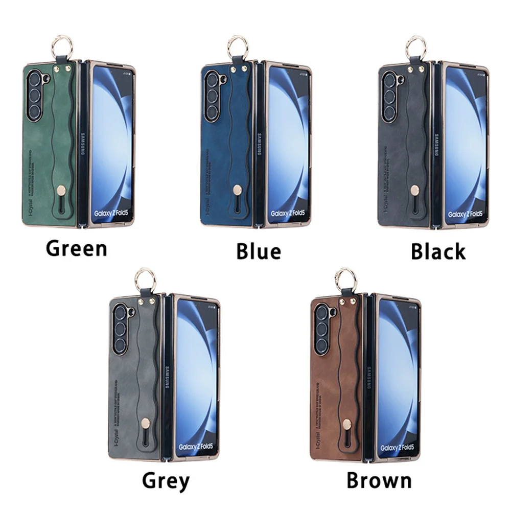 Fashion Wave Wristband Leather Folding Case with Ring Buckle Holder