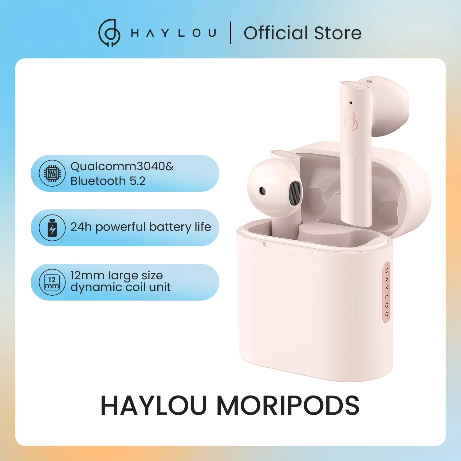 

HAYLOU MoriPods Bluetooth Earphone QCC 3040 Bluetooth 5.2 Earphones, aptX Adaptive/AAC/SBC HiFi Sound Wireless Headphones