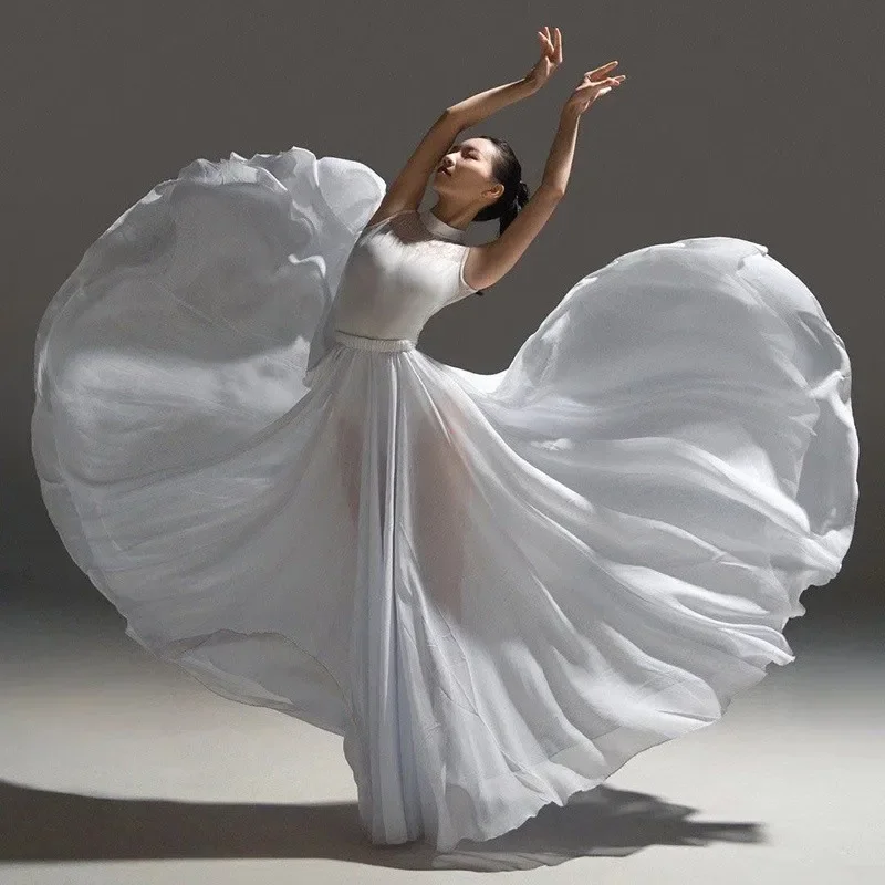 

2022 Autumn and Winter New Women Flamenco Belly Dance Gypsy Solid Color Ballet Classical Dance Performance Elegant Long Skirt
