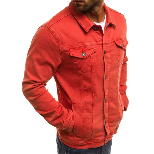 Pockets Solid Outwear Denim Jeans Coat Streetwear Classic Slim Fit Men Single Turn-down Collar Jackets Fashion Casual Breasted