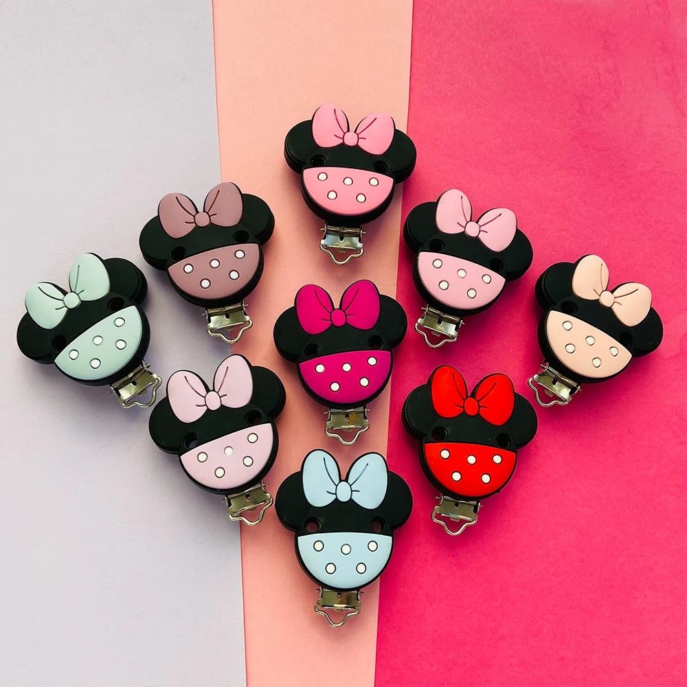 3Pcs Minnie Shaped Baby Pacifer Clip Food Grade Silicone Teethers For Baby DIY Baby Soother Nursing Pacifier Chain Accessories 2