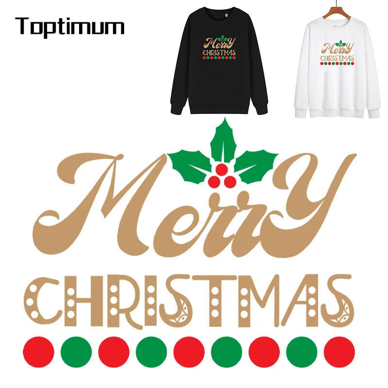 Merry Christmas Applique Iron On Transfers For Clothing Stickers